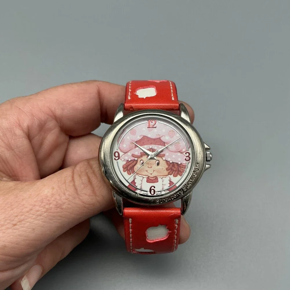 Accutime Strawberry Shortcake Girls Watch 38mm Pink Dial Leather New Battery